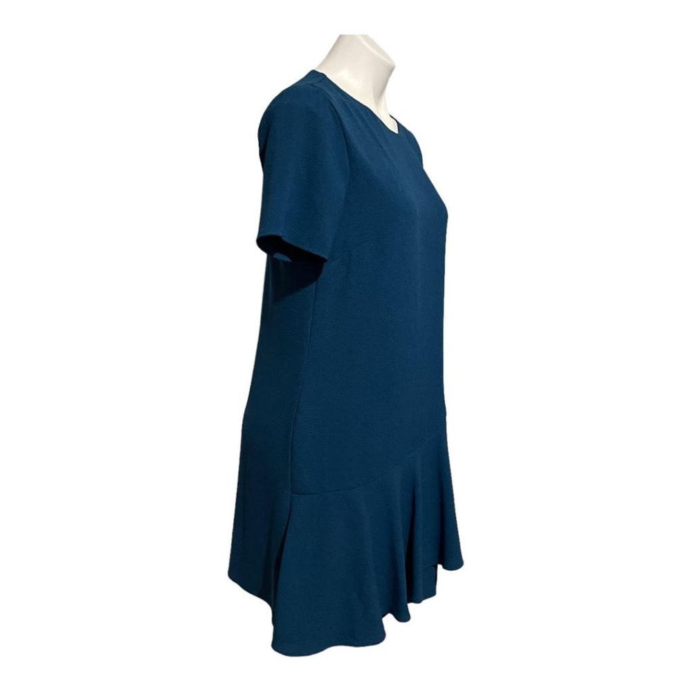 Charles Henry Size Medium Teal Ruffle Detail Short Sleeve Crewneck Shift Dress - Picture 4 of 8